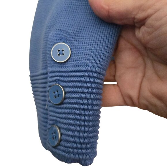 Talbots NWOT Blue Cotton Blend Ribbed Detail Open Front Sweater Jacket Size M - Picture 3 of 7